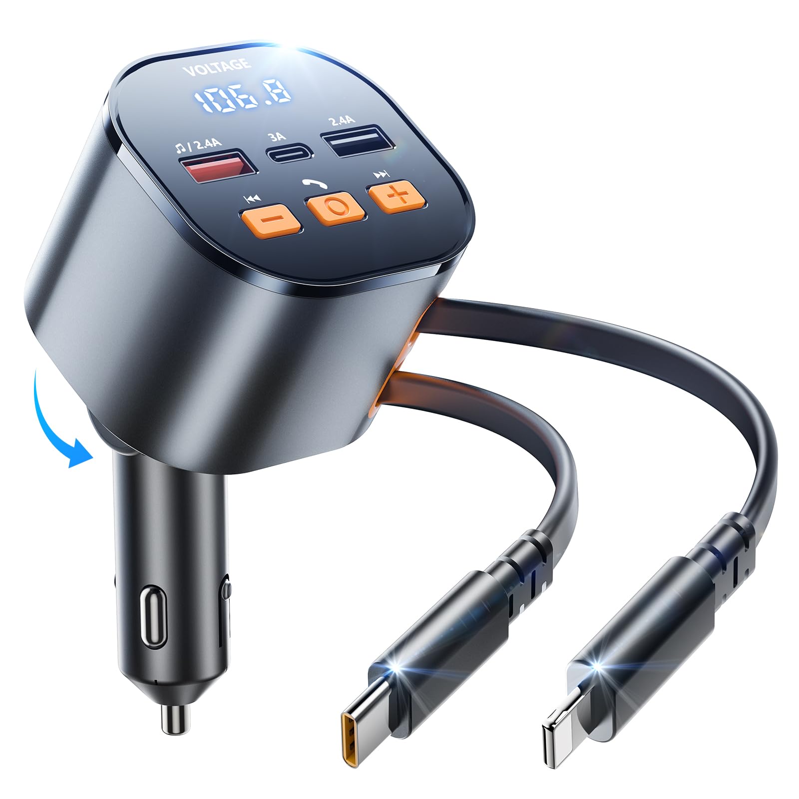 SUPERONE Bluetooth 5.3 Car Adapter with Retractable Charger