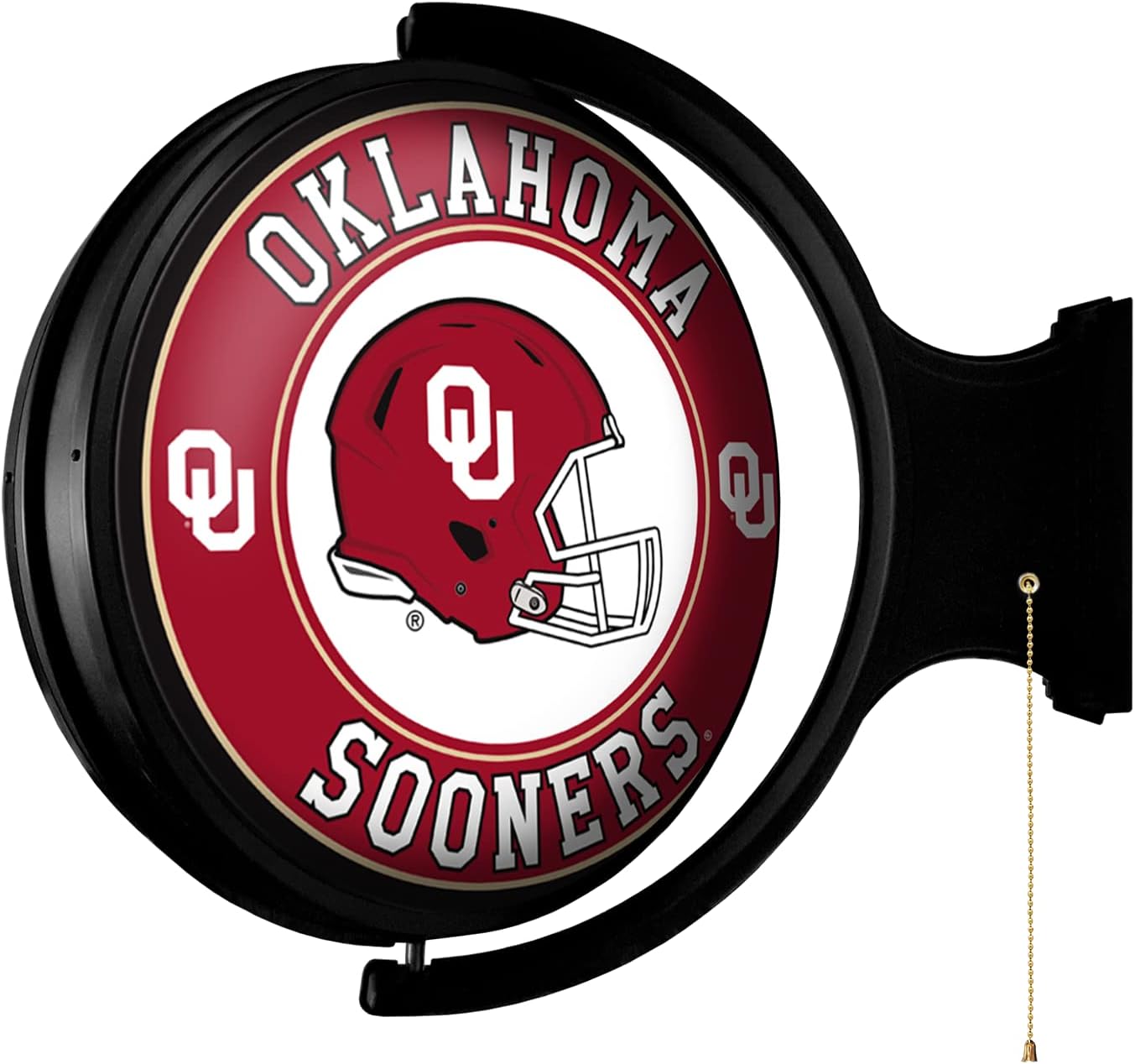 The Fan Brands NCAA Oklahoma Sooners: Helmet - Original Round Rotating Lighted Wall Sign - Football, Basketball & Baseball Wall Decor - College Sports Décor for Home, Office, Game Room, Fan Cave & Garage - USA Made
