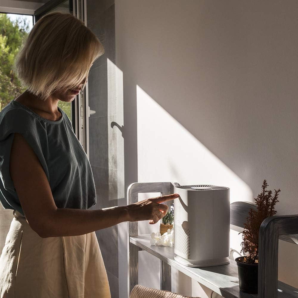 Korisnik dodiruje kontrolnu ploču Cecotec TotalPure 1000 Handy pročišćivača zraka