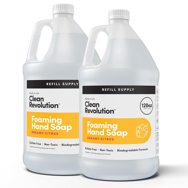 Sabonete líquido espumante para mãos Clean Revolution Dreamy Citrus, refil pronto para uso, sem sulfatos, com óleos essenciais, pacote com 2 de 3,79 L