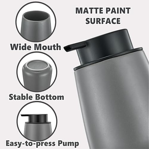 Miniatura 3 de Dispensador de jabón de manos gris de 12 onzas, dispensador de jabón de loción de cerámica moderno con bomba negra fácil de presionar, dispensador