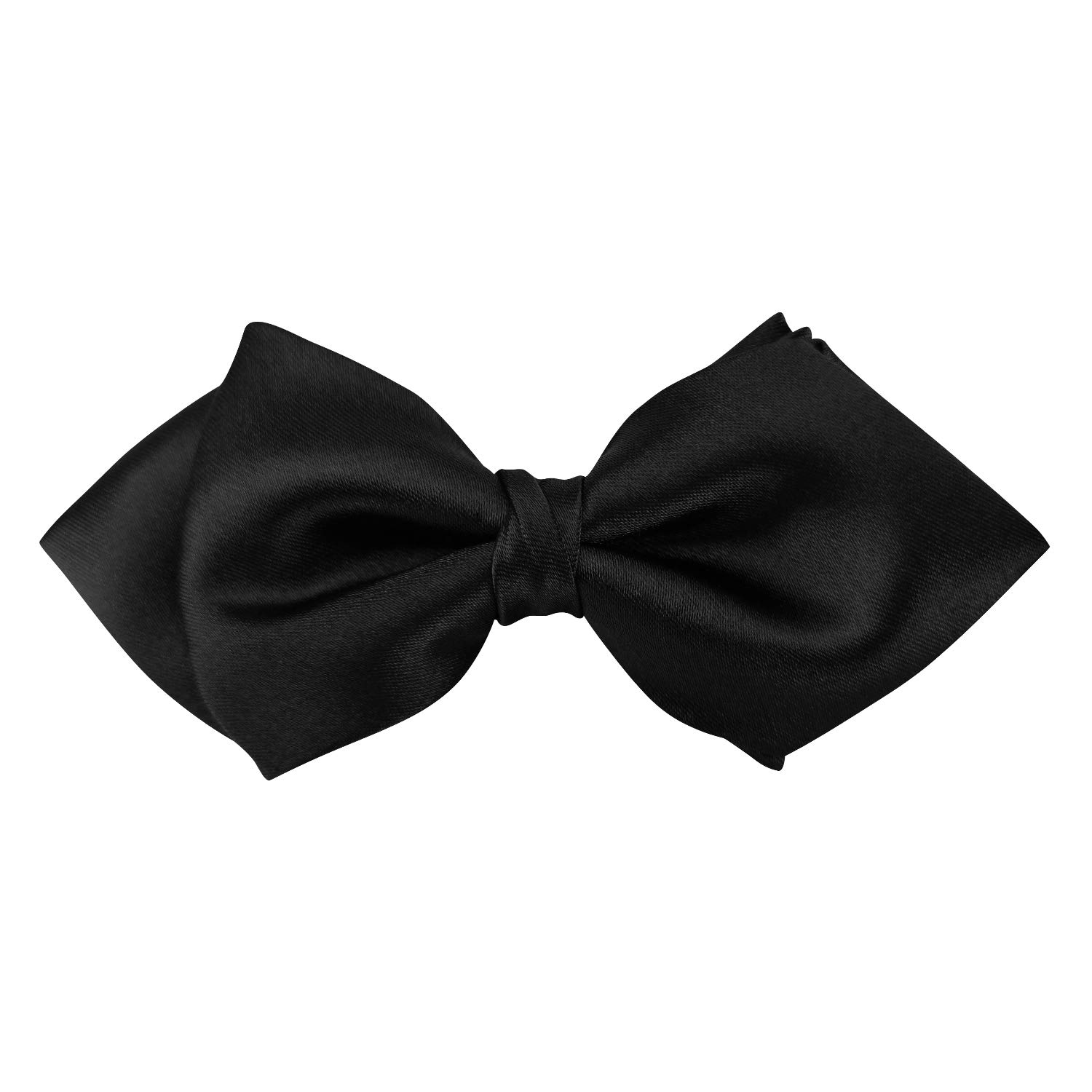 GUUNIEE Men's Luxurious Matte 100% Satin Silk Pre-tied Bowtie Solid Diamond Bow Ties, Black, Medium