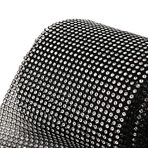 9m 24 Rows Plastic Artificial Sparkling Glitter Rhinestone Diamond Mesh Ribbon for DIY Craft Sewing Party Decoration(Black) - Image 3