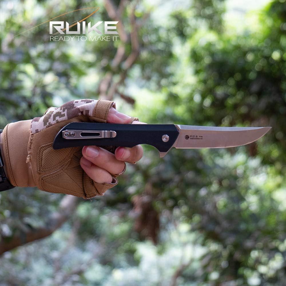 Ruike Small Pocket Knife for men Folding knives 14c28n Stainless Steel Liner Lock Utility Camping Tactical Knife Hiking 3.62inch EDC Knife Tools Belt Clip Cool Stuff Women Gifts P121-SB