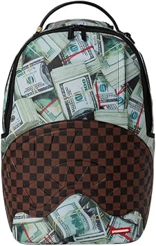 Sprayground Money Banks Backpack, Green Multicolor, for Men and Women, 100% PVC, 20L, Water-Resistant with Laptop Compartment, 18.1x5.9x11.4 Inch