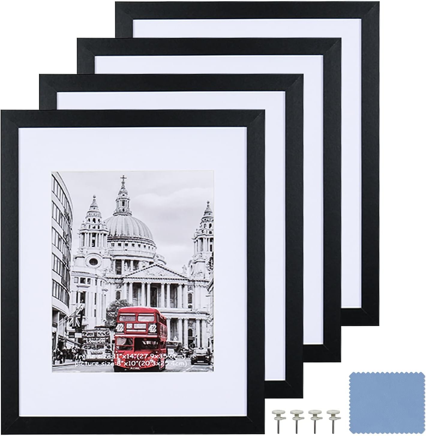 Set of 4, Display 8x10 With Mat or 11x14 Without Mat, Wall Rustic Wood Picture Frames (Rustic Wood)