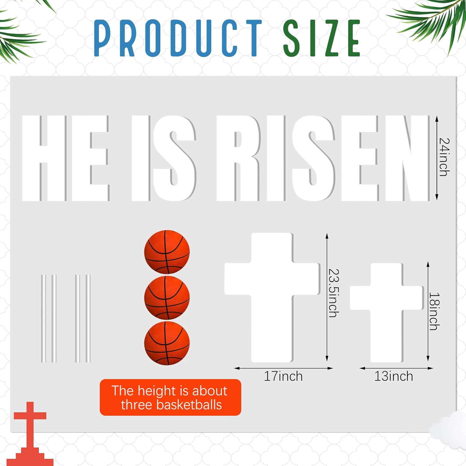 12 Pcs He Is Risen Yard Sign Easter Outdoor Decorations 24 Inches Tall, Religious Christian Cross Easter Yard Stakes Waterproof Church Decor for Outside Lawn Garden Pathway Holiday Party