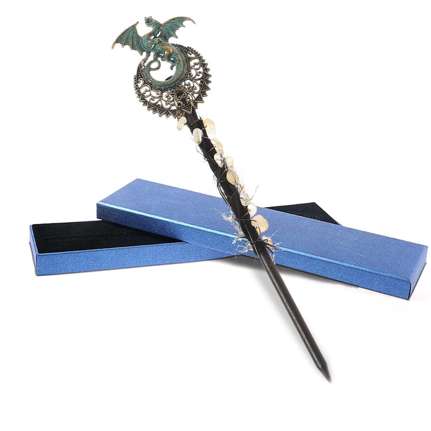 Raw Crystal Magic Wand Fairy Stick, Gemstone Wizard Party Cosplay Accessories Sorcerer Collection Witchcraft Props with Gift Box