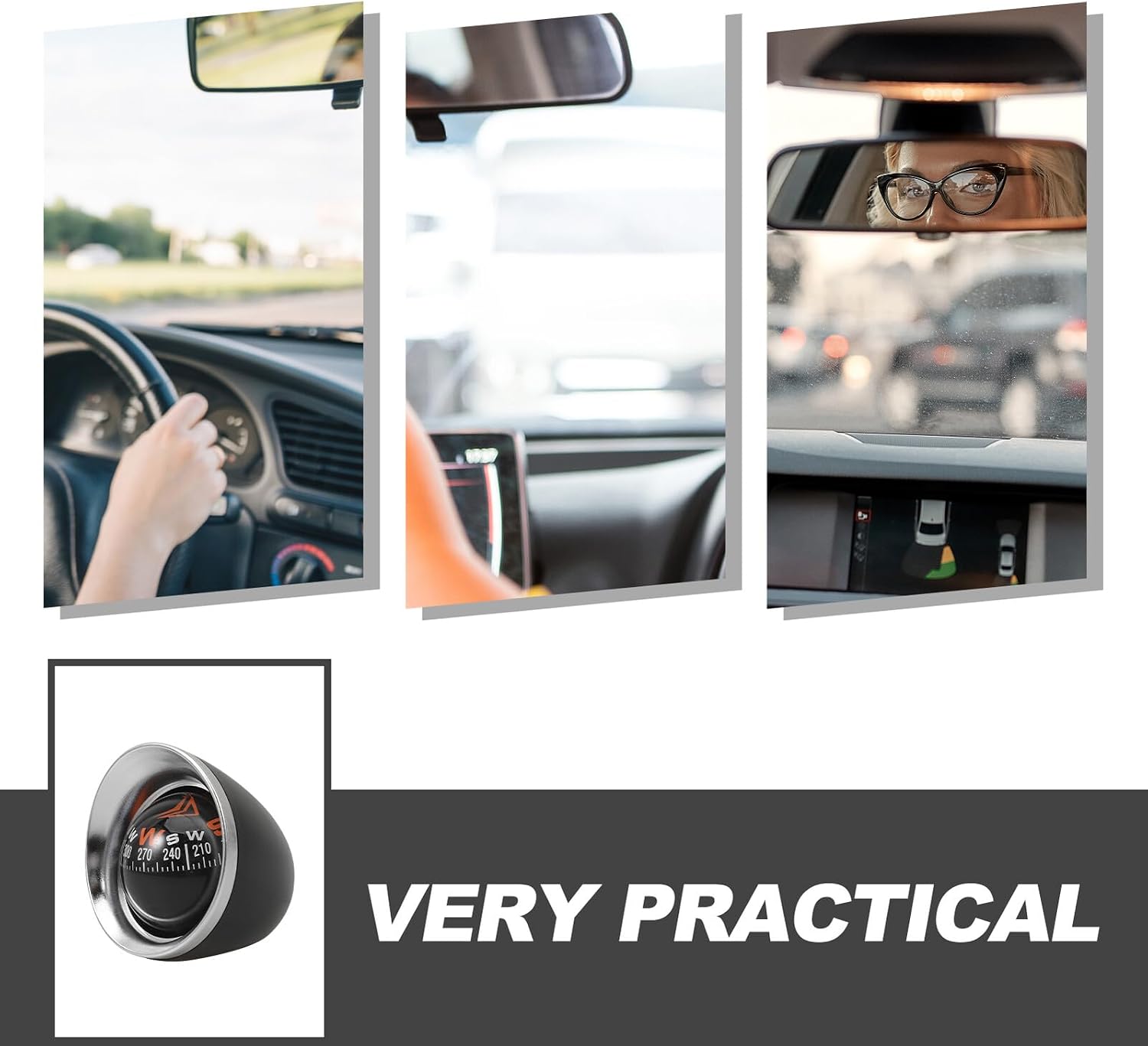 ibasenice Car Dashboard Compass Ball with Adhesive Double-Sided Tape, Small Marine Navigation Direction Compass for Vehicle and Boat Interior Decoration