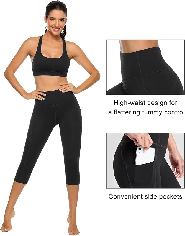Stelle Womens High Waisted Legging Yoga Pants with Pockets for Workout(Black,L) image 5
