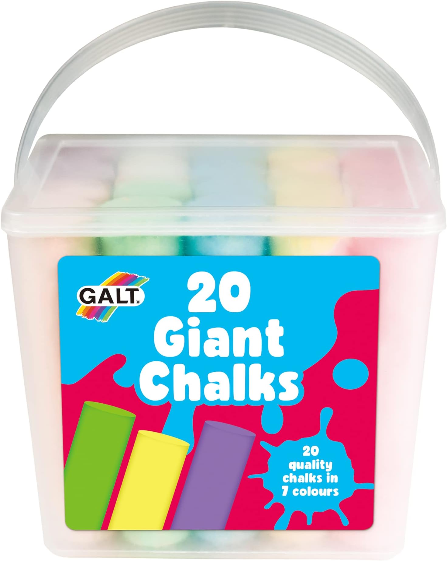 Galt 20 Giant Chalks - Extra Large Childrens Chunky Pavement Chalks - Bright Vibrant Colours - Washable, Easy Clean Outdoor Kids Garden Toys - Portable Carry Case with Handle - Ages 3 Years Plus