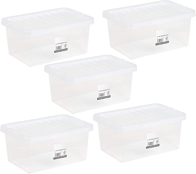 1ABOVE Home Office Clear Plastic Stackable Storage Boxes & Lids PACK OF 5- (11Litre)