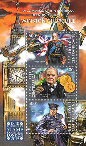 Francobolli da collezione - Winston Churchill commemorativa Big Ben Spitfire MNH foglietto / Africa Centrale / 2015