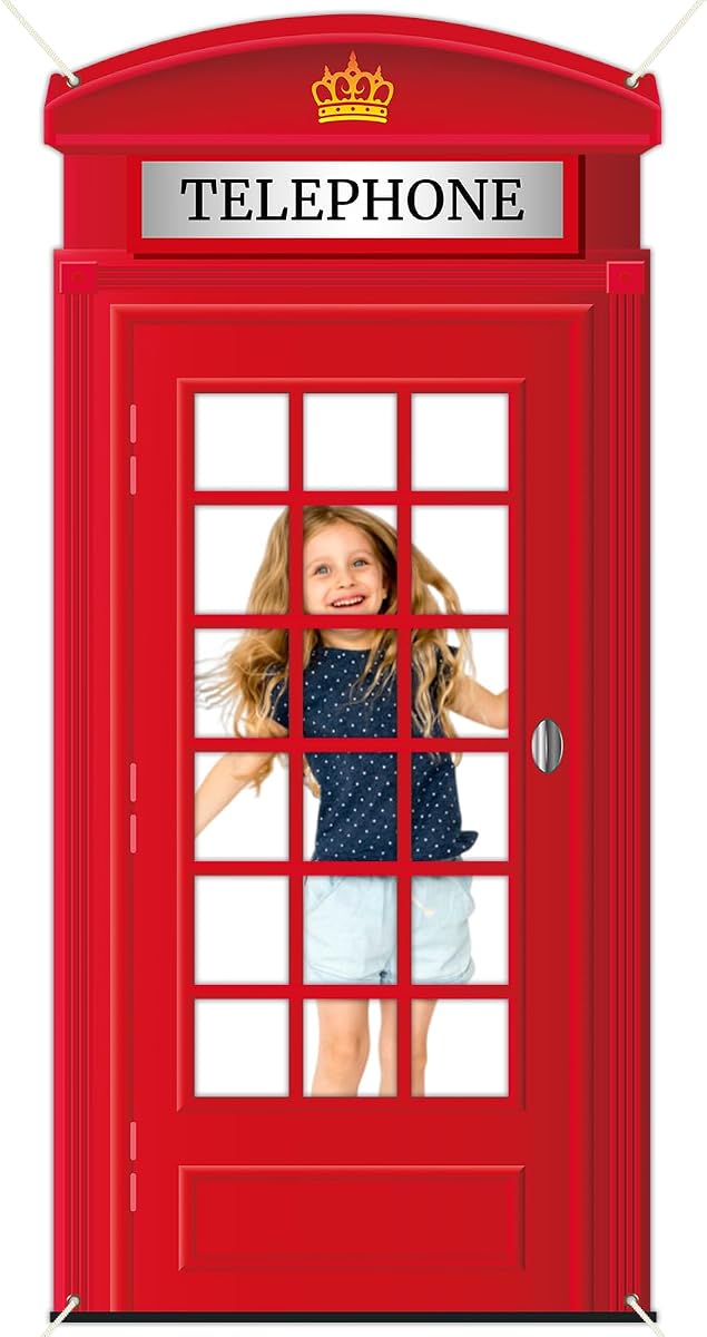 Suministros para fiestas de cabina telefónica roja británica Cabina telefónica inglesa Telón de fondo para fotografía Decoraciones para fiestas vintage de Londres Favores temáticos internacionales británicos Decoración de pancartas para interiores y exteriores 78,7 x 37,2 pulgadas