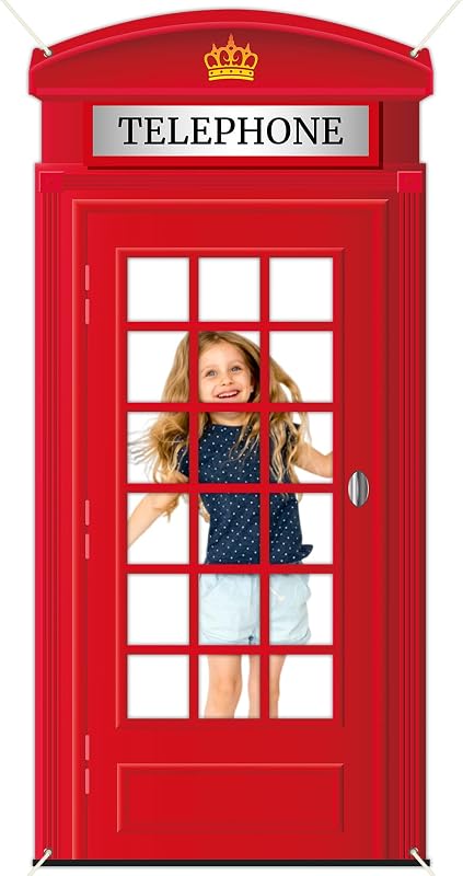 Suministros para fiestas de cabina telefónica roja británica Cabina telefónica inglesa Telón de fondo para fotografía Decoraciones para fiestas vintage de Londres Favores temáticos internacionales británicos Decoración de pancartas para interiores y exteriores 78,7 x 37,2 pulgadas