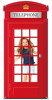 Christmas British Red Phone Booth Party Supplies English Telephone Booth Photo Prop Backdrop Vintage London Party Decors British International Themed Favors Indoor Outdoor Banner Decor 78.7 X 37.2 In