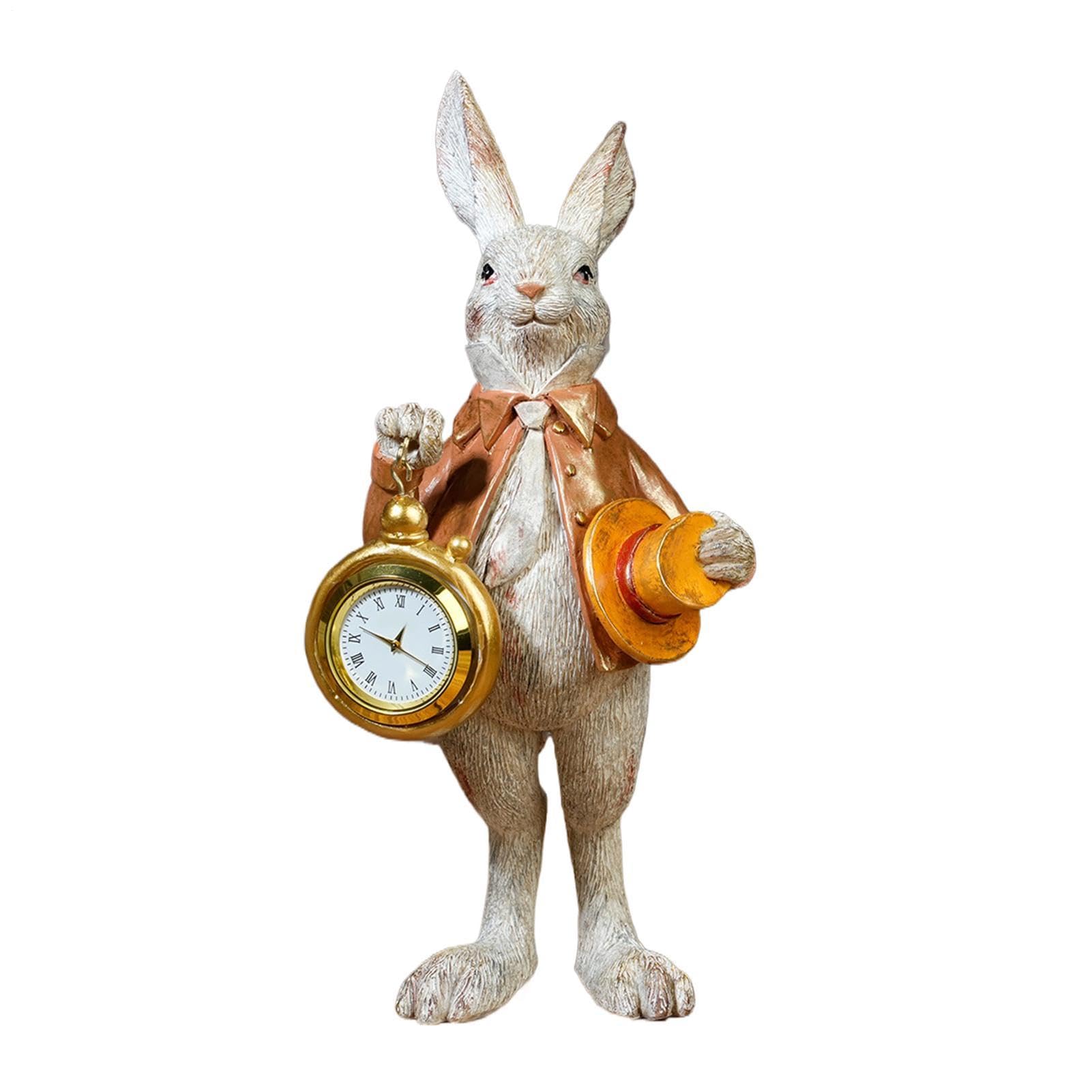 Figurines de lapins en résine avec horloge intégrée pour lire l'heure avec élégance
