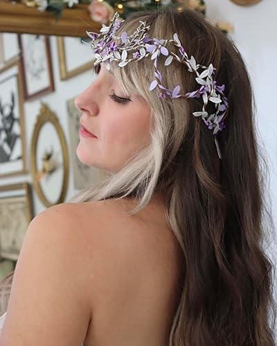 Miniatura 10 de MOSTORY Corona de elfo del bosque hecha a mano, tocado de hada del bosque, círculo, hoja de elfo, rama plateada, tiara de vid con borla para el