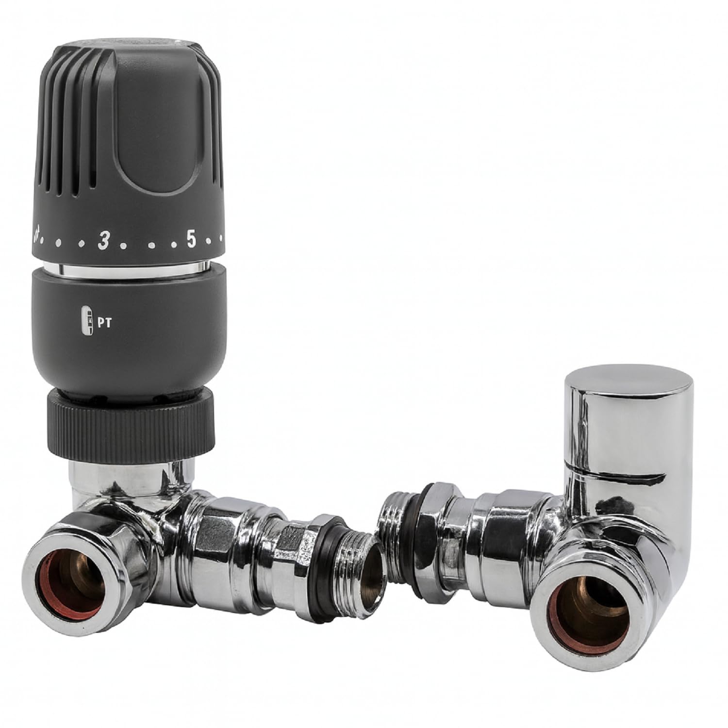 Westherm Classic TRV - Set di valvole termostatiche ad angolo per termosifone, 15 mm, confezione da 2, colore: antracite