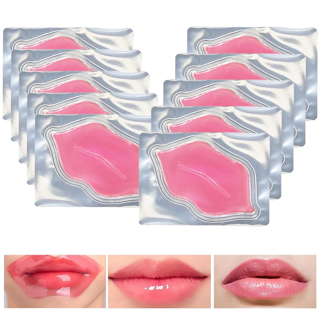 10 Pcs Máscara labial,Parche Labial,Colágeno Lip Mask,Máscara De Labios,Parches Labiales Hidratantes Nutritivos,Exfoliantes,Aptas para LabiosSecos y Agrietados