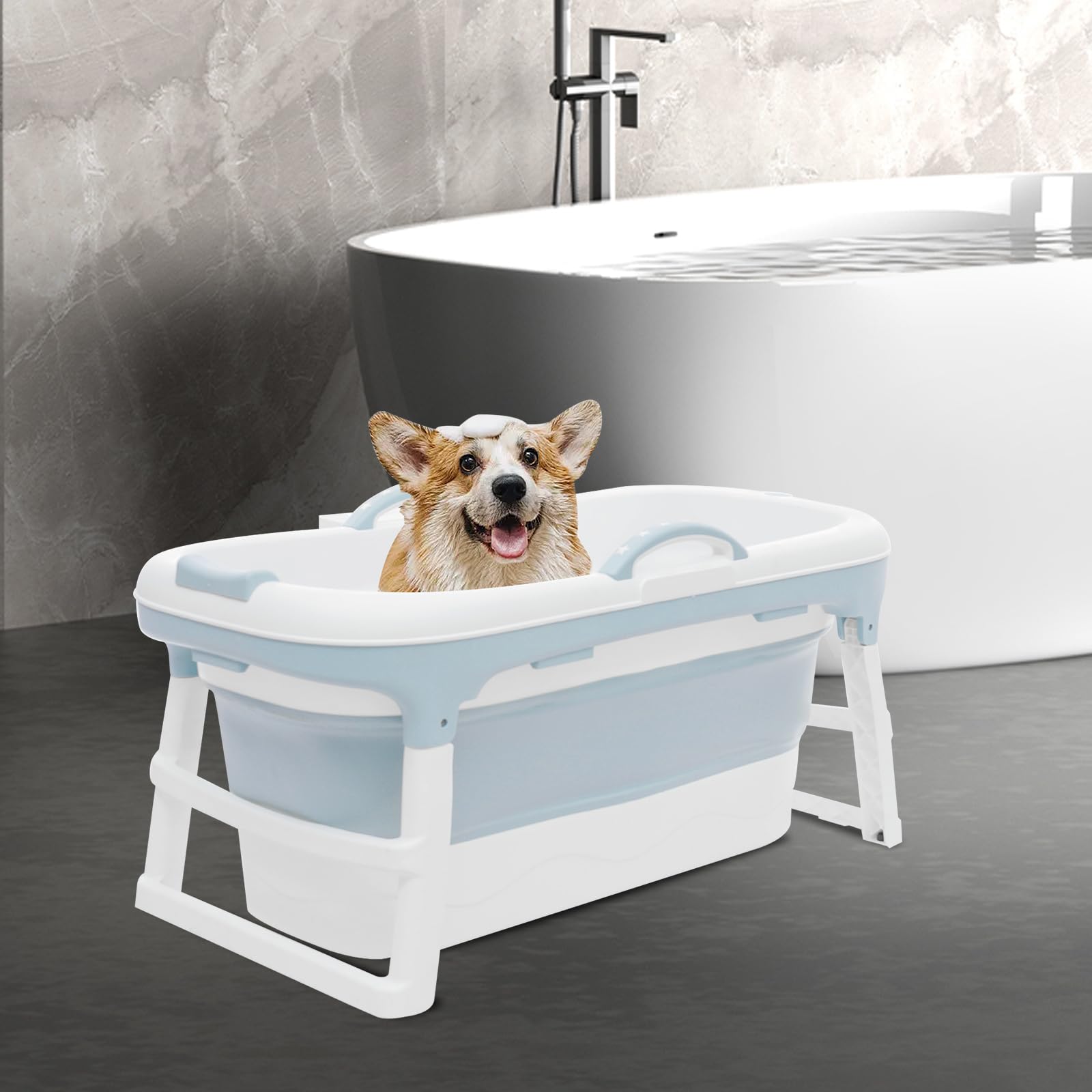 Baignoire pliable pour grands chiens avec bouchon de vidange d'eau, portable, pour laver et entretenir les chiens, jusqu'à 150 kg