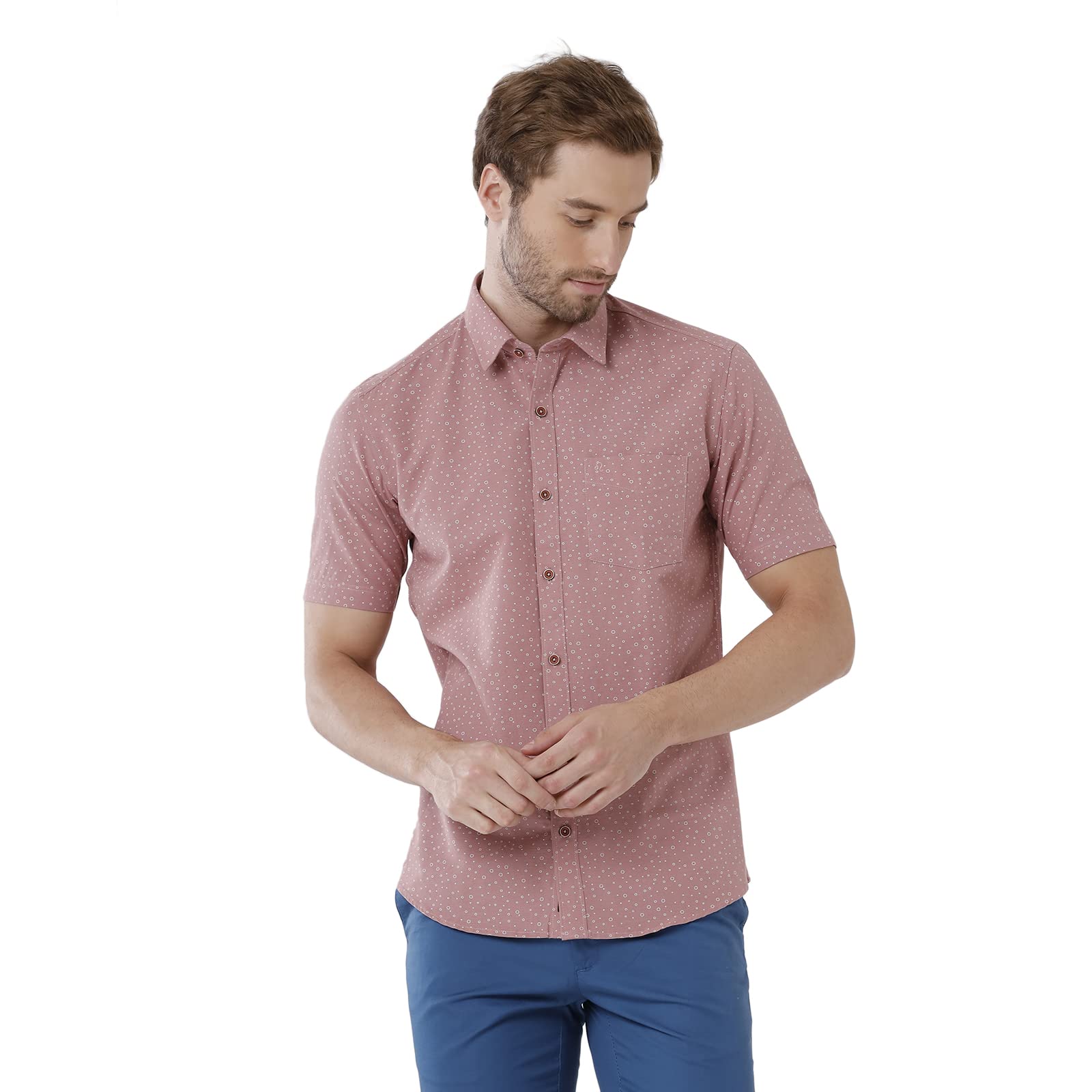 LEO POLE Penny Brown Printed Men's Slim Fit Half Sleeve Casual Shirt