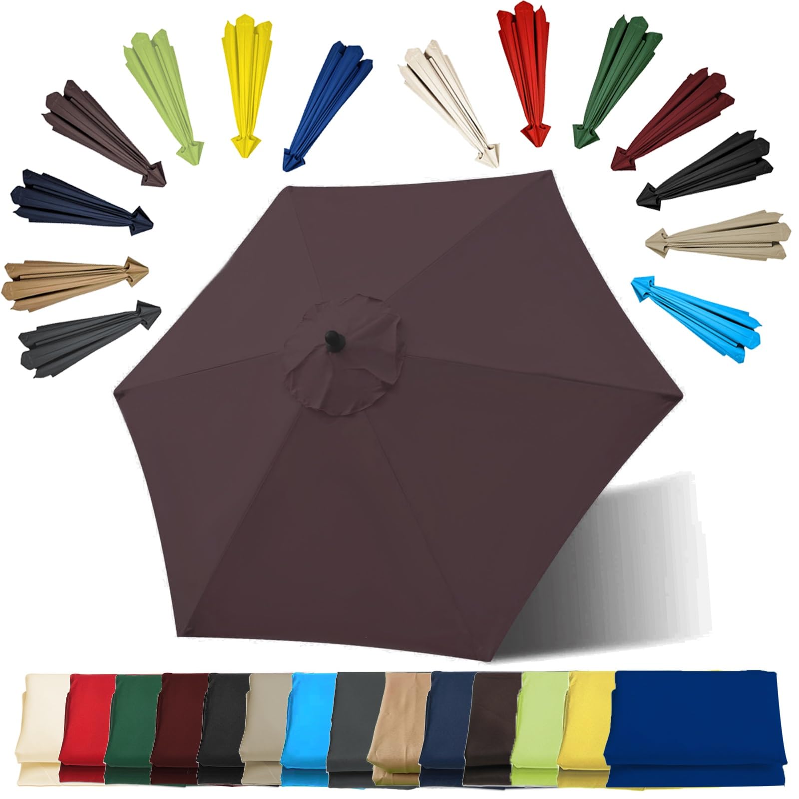 200cm/270cm/300cm - 6.5/8.8/9.8ft｜Replacement Parasol Canopy｜6 Arms/8 Arms Replacement Sun Umbrella Cloth Replacement Parasol Cover Garden Parasol Canopy Cover(Color:Brown,Size:270cm-8 Arms) — image 1