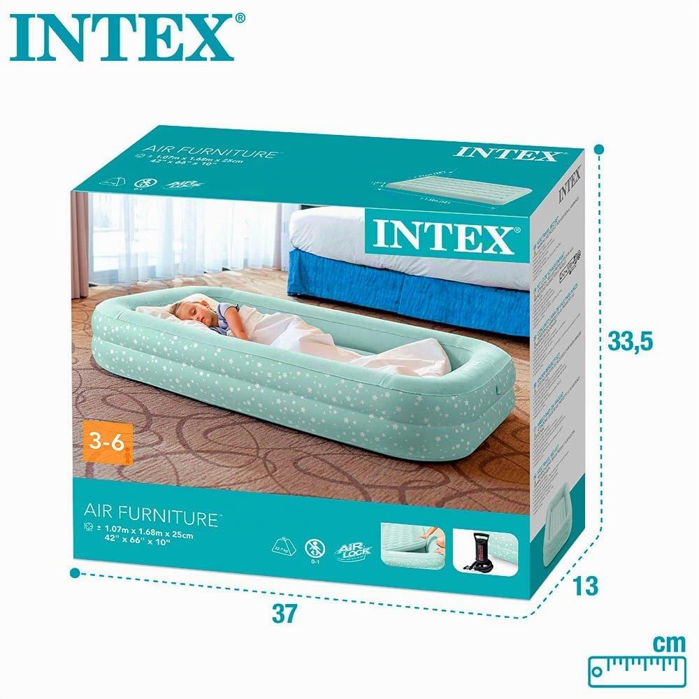Intex 66810NP, Colchón hinchable Intex infantil & hinchador, Mint Green, 107 x 168 x 25 cm