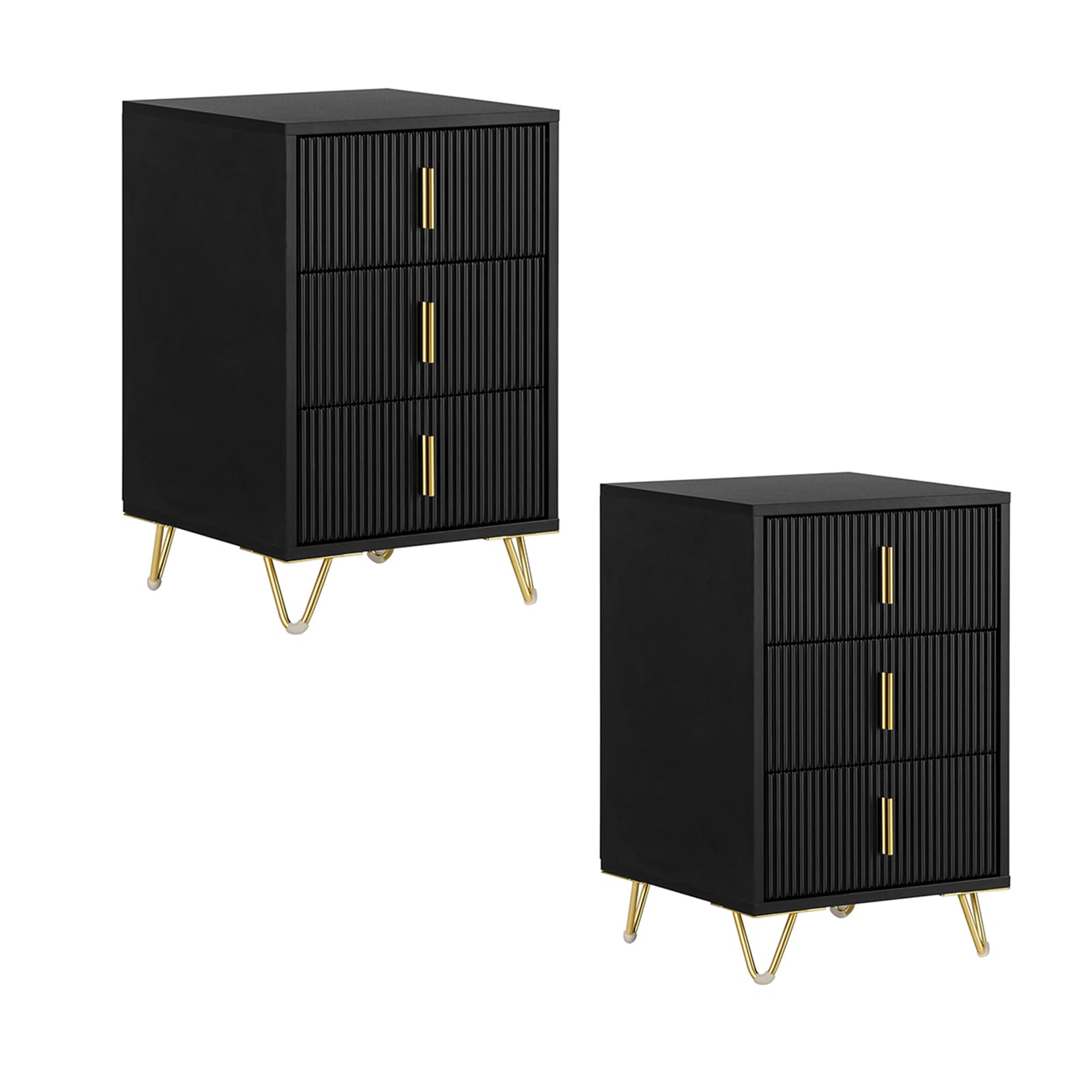 SoBuy Juego de 2 mesitas de Noche con 3 cajones, 40x40x63cm Dormitorio | Altura ergonómica 63 cm y carga 33 kg, mesa auxiliar moderna para espacios pequeños, color negro, FBT115-L-SCHx2