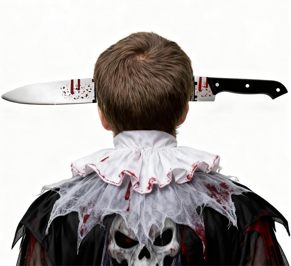 Halloween Fake Plastic Knife Through Head Headband Prop for Adults, Scary Zombie Costume Accessories for Cosplay Party - Image 3