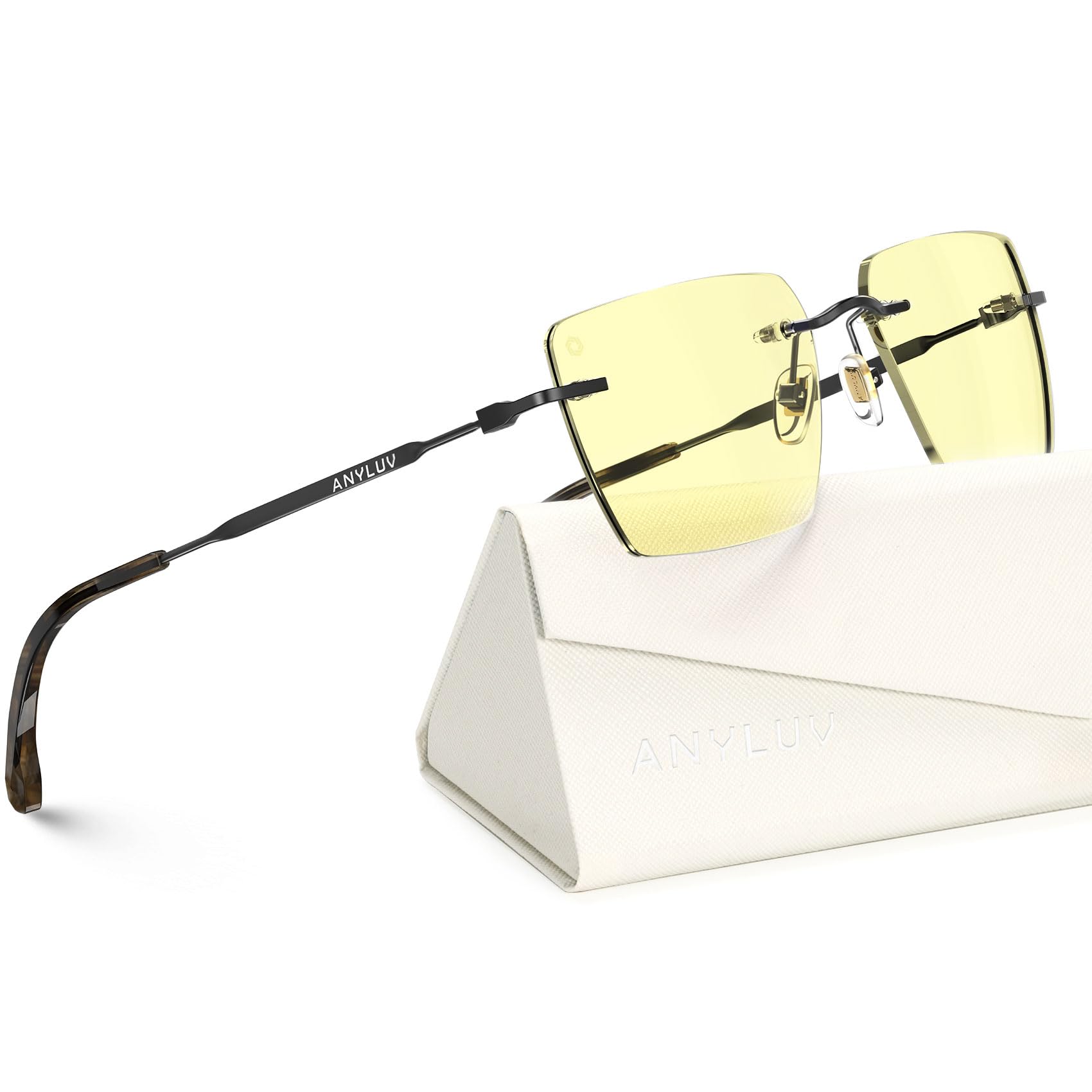 ANYLUV Rimless Blue Light Glasses for Women/Men, Fashion Lightweight Blue Light Blocking Glasses with Stylish Metal Temples