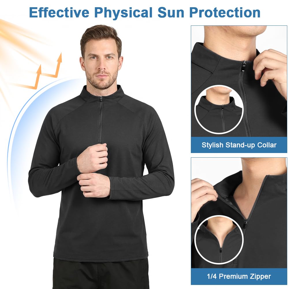 DiULi Camiseta de Manga Larga Hombre, 1/2 Zip Camiseta Deportivas Running con Protección Solar UV, Polo Tops de Ropa Gym, Sudadera Deporte Hombre con Media Cremallera, Camisetas Gimnasio — view 3