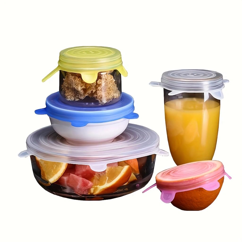Silicone Stretch Lids Set, 6 Sizes, Reusable Food Storage Covers for Bowls, Fruits and Containers (transparency)