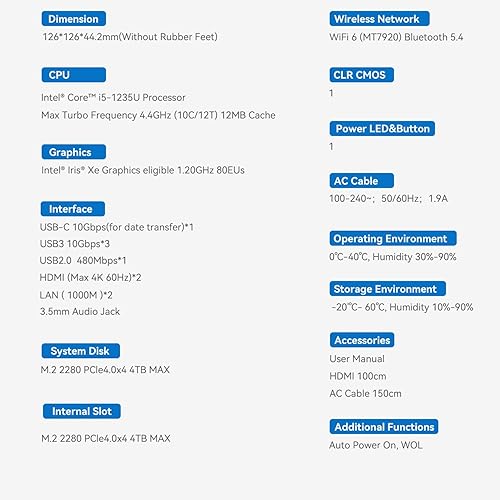 Vista 8 de Beelink EQi12 Mini PC, Intel Core i5 1235U(10C/12T, Up to 4.4GHz), 16GB DDR4 3200MHz 500GB PCle4.0 SSD, Mini Computer Dual HDMI Display 4K 60Hz/Dual