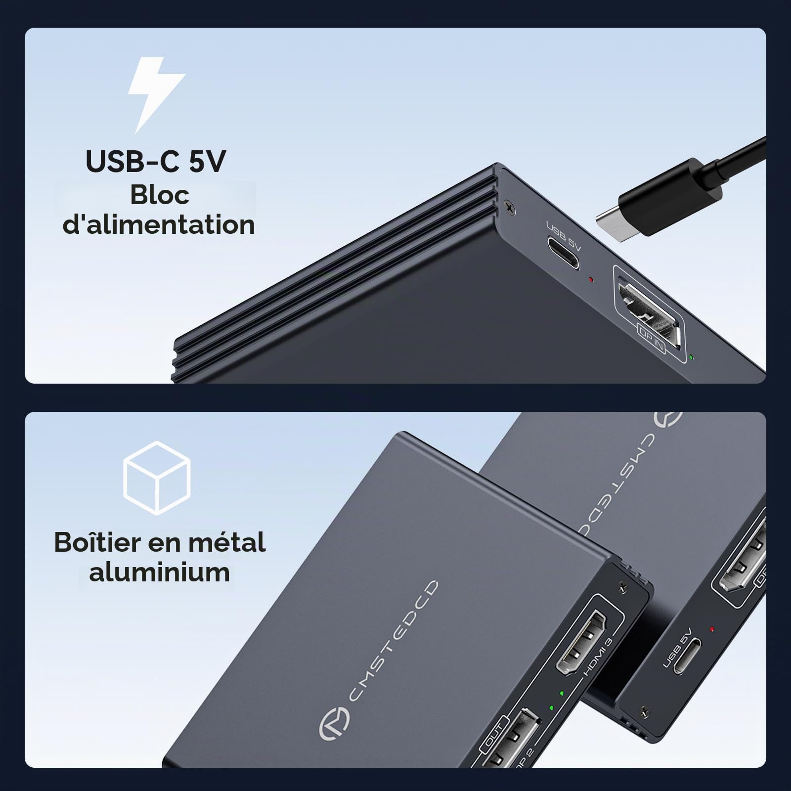 VEDINDUST Répartiteur DisplayPort 1 entrée 3 Sorties DP vers HDMI & DP Adaptateur, 4K@120Hz 4K@60Hz Supporte Les Modes MST et SST Affichage étendu MST pour Windows Uniquement
