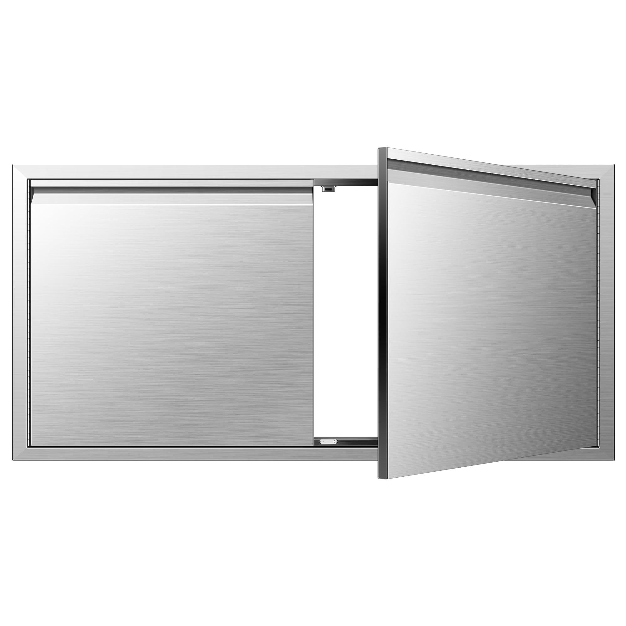 42Wx21H BBQ Access Double Doors with Horizontal Recessed Handle, Flush Mount Stainless Steel Outdoor Kitchen Door with Recessed Handle for Outside Cabinets and BBQ Island