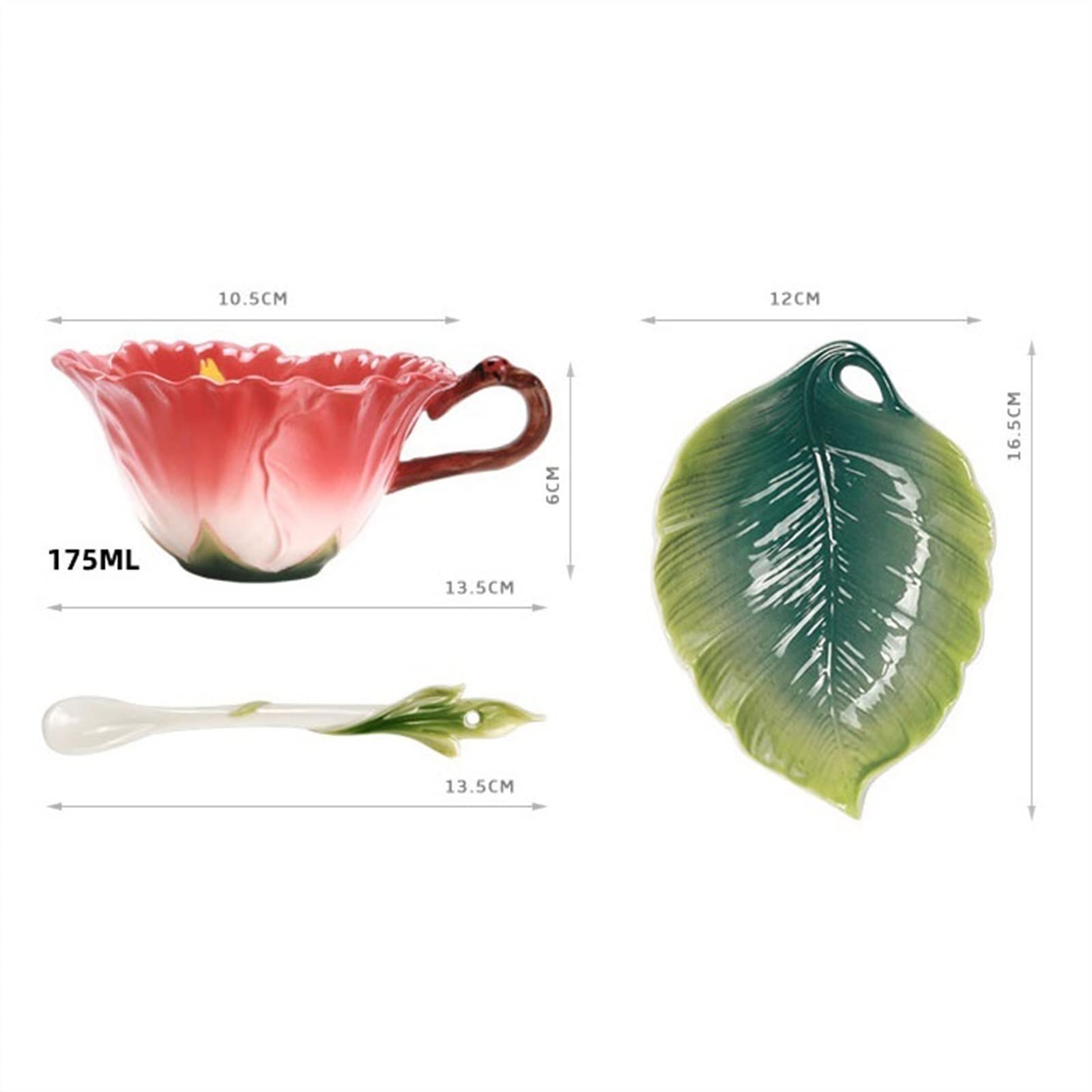 BONAD Reise-Kaffeetasse Handbemalte Emaille-Farbtasse Keramikbecher Blumenförmige Kaffeetasse mit Tassenschale und Löffel Perfekt for Tee, Latte, Heißgetränke Kaffeebecher