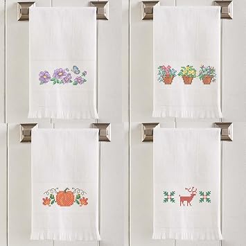Herrschners Four Seasons Terry Towel Set Stamped Cross-Stitch