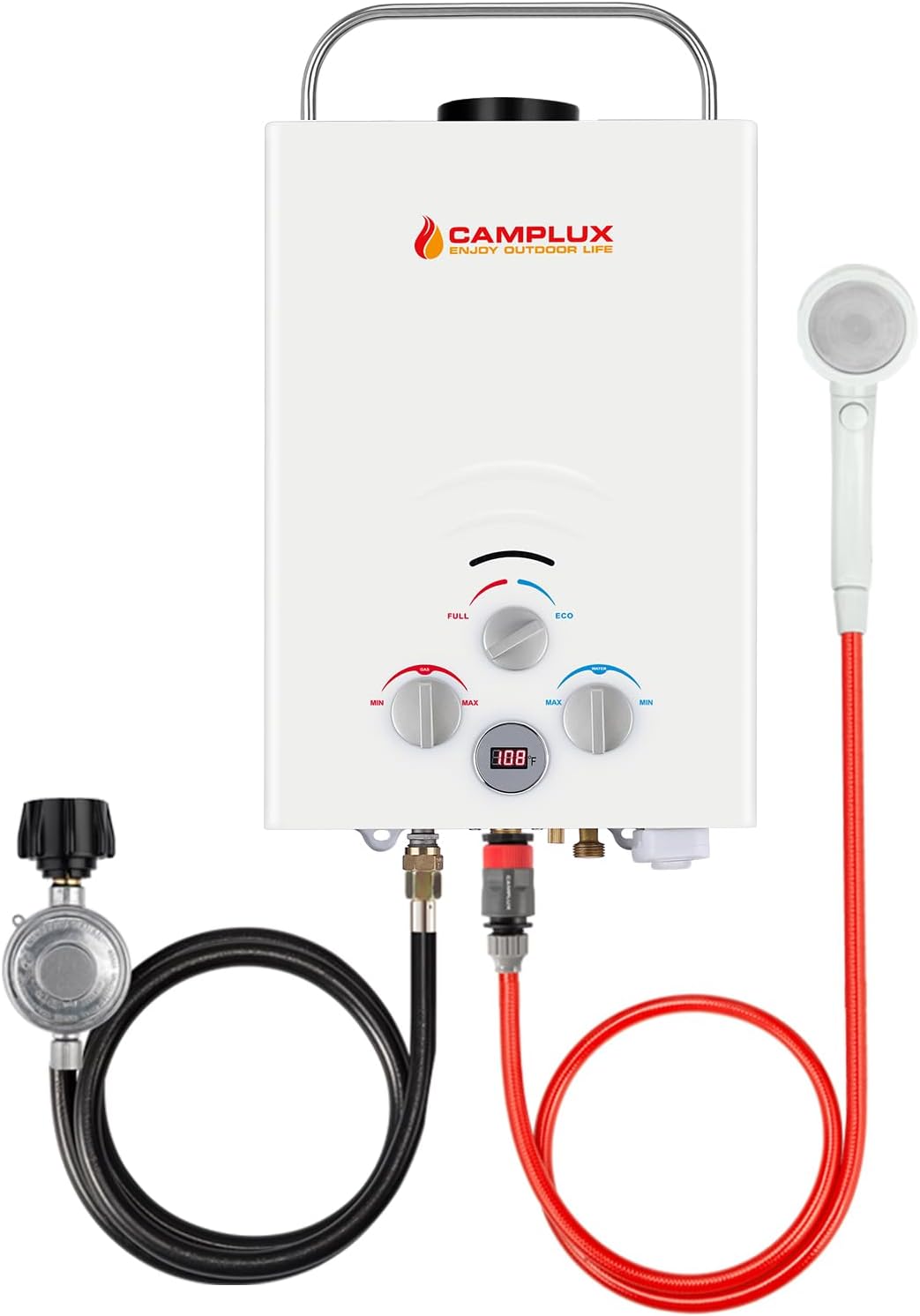 Portable Tankless Water Heater, Camplux 1.58 GPM Propane On Demand Gas Water Heater With Rain Cap