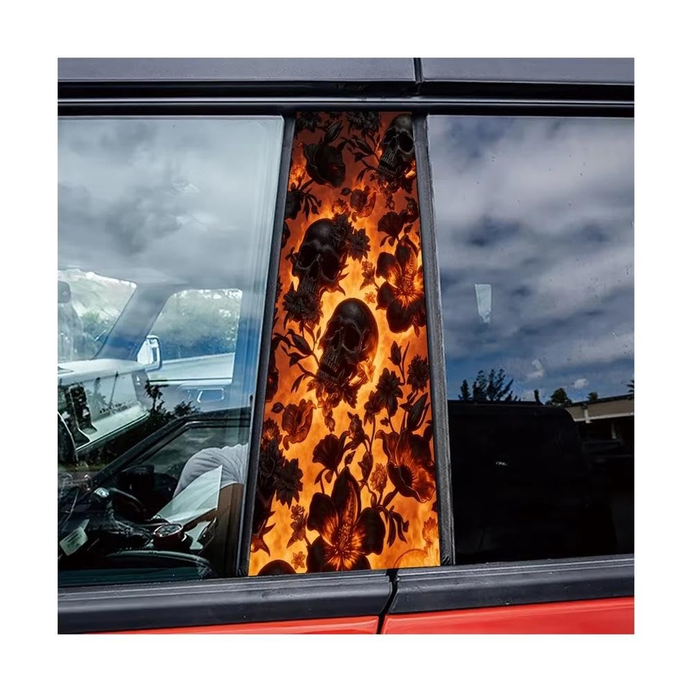 Bertdcx One Color 2Pcs Car Center Pillar Window Film Dark Skulls Florals Glossy Protective Polyethylene Auto Parts
