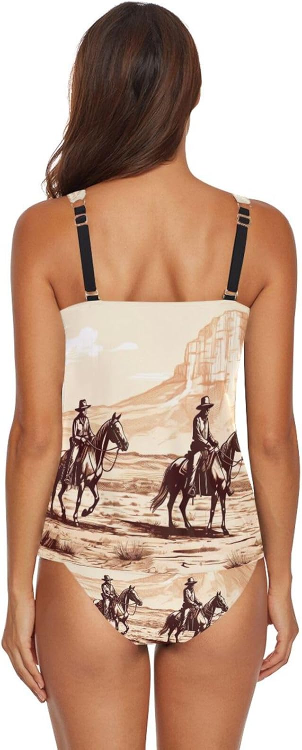 Vintage Western Cowboy Tankini Bathing Suits for Women Tummy Control Two Piece Tankini Swimsuit with Bikini Bottom - Image 5