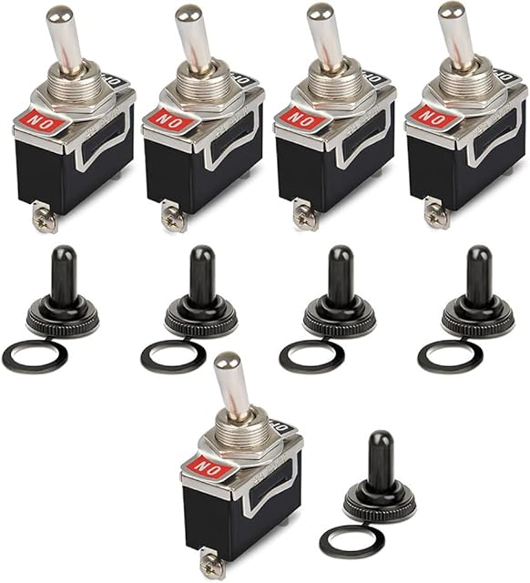 NA 5Pieces Waterproof Toggle Switch Rocker Toggle Switch 15A 250V / 20A 250V 2 Pin 2-Position SPST ON/OFF Switch - with Insulation Cap Cover, Used for Car Auto Truck Boat