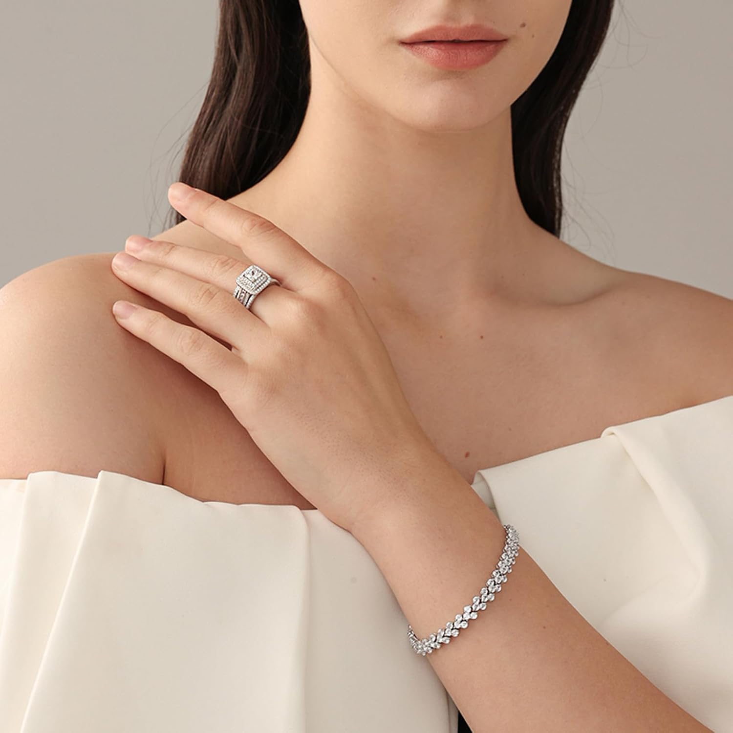 Jeulia 3 PC Enhancer Ring Set for Women 925 Sterling Silver Princess Cut Diamond Engagement Rings Cubic Zirconia Halo Solitaire Wedding Rings Anniversary Promise Rings for Her with Jewelry Box - Image 7