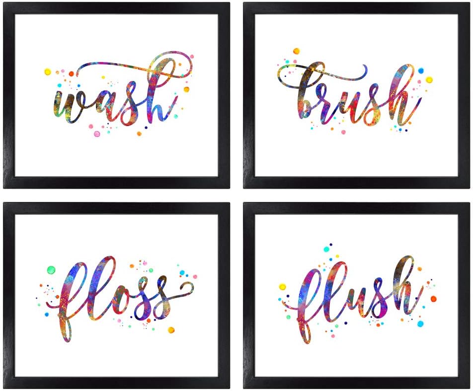 Dignovel Studios Unframed (Set of 4) 13X19 Watercolor Art Print Poster Bathroom Sign Quotes Wash Brush Floss Flush Funny Bathroom Decor dnc11
