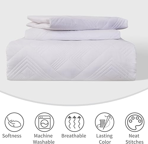 Miniatura 3 de Airensky Juego de ropa de cama de 3 piezas, tamaño individual, color blanco, colcha de verano ligera y suave, manta acolchada de microfibra para