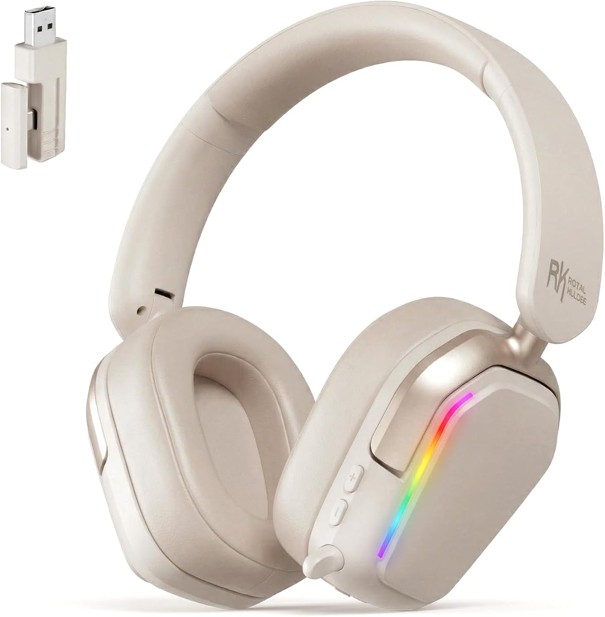 HG101 Wireless Gaming Headset for PC/PS4/PS5/Switch | RGB Over-ear Headphones with Mic, 2.4Ghz/BT5.3/USB-C, Stereo Surround Sound, Adjustable Headband, Memory Foam Ear Pads, Grey