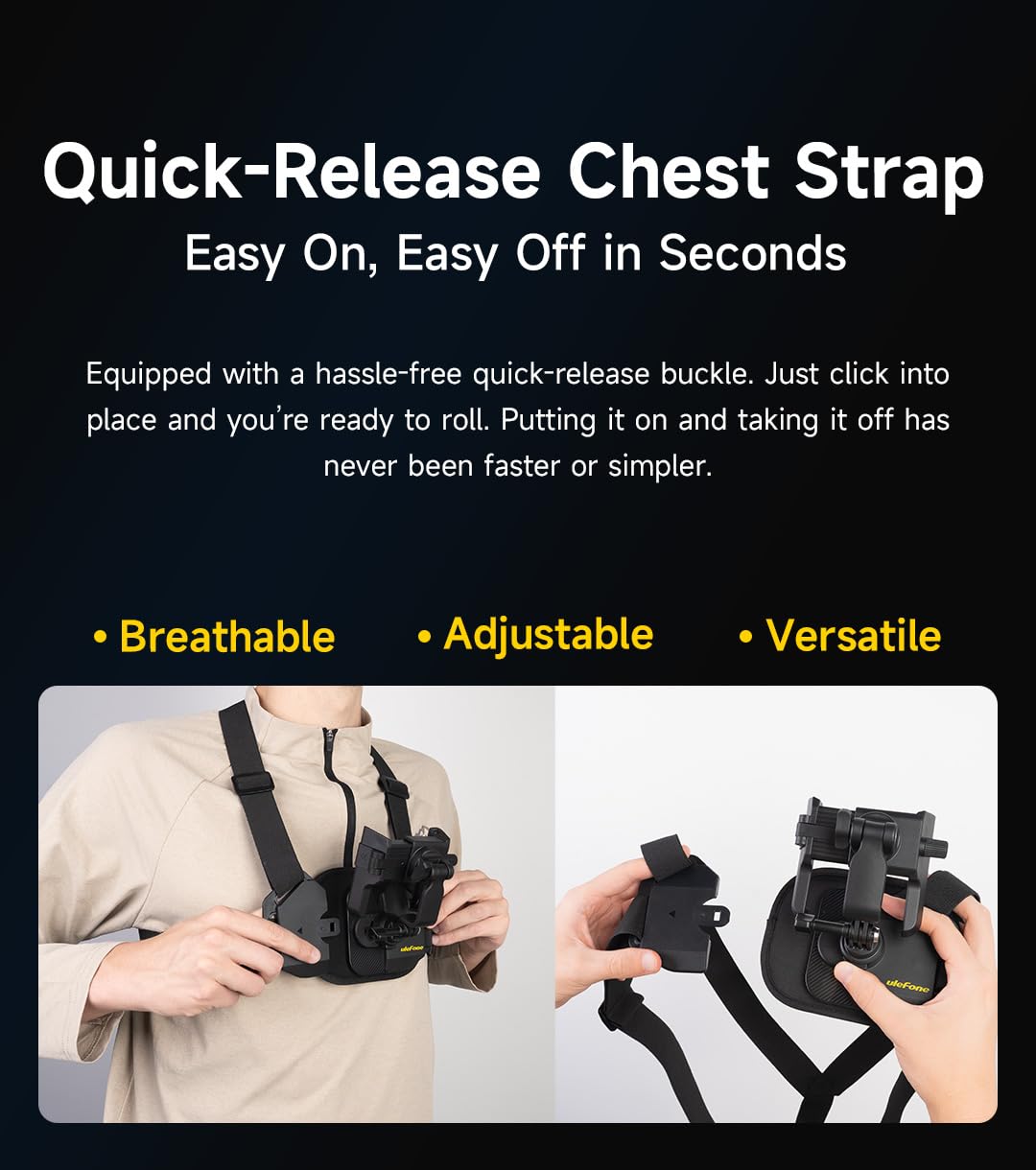Armor Mount Go verstellbare Brustgurt-Halterung, Schnellentriegelung, 360° drehbar und 270° Neigung für Smartphone & Action-Kamera, passend für 55–80 mm Breite, max. 13 mm Dicke, ideal für POV-Filme