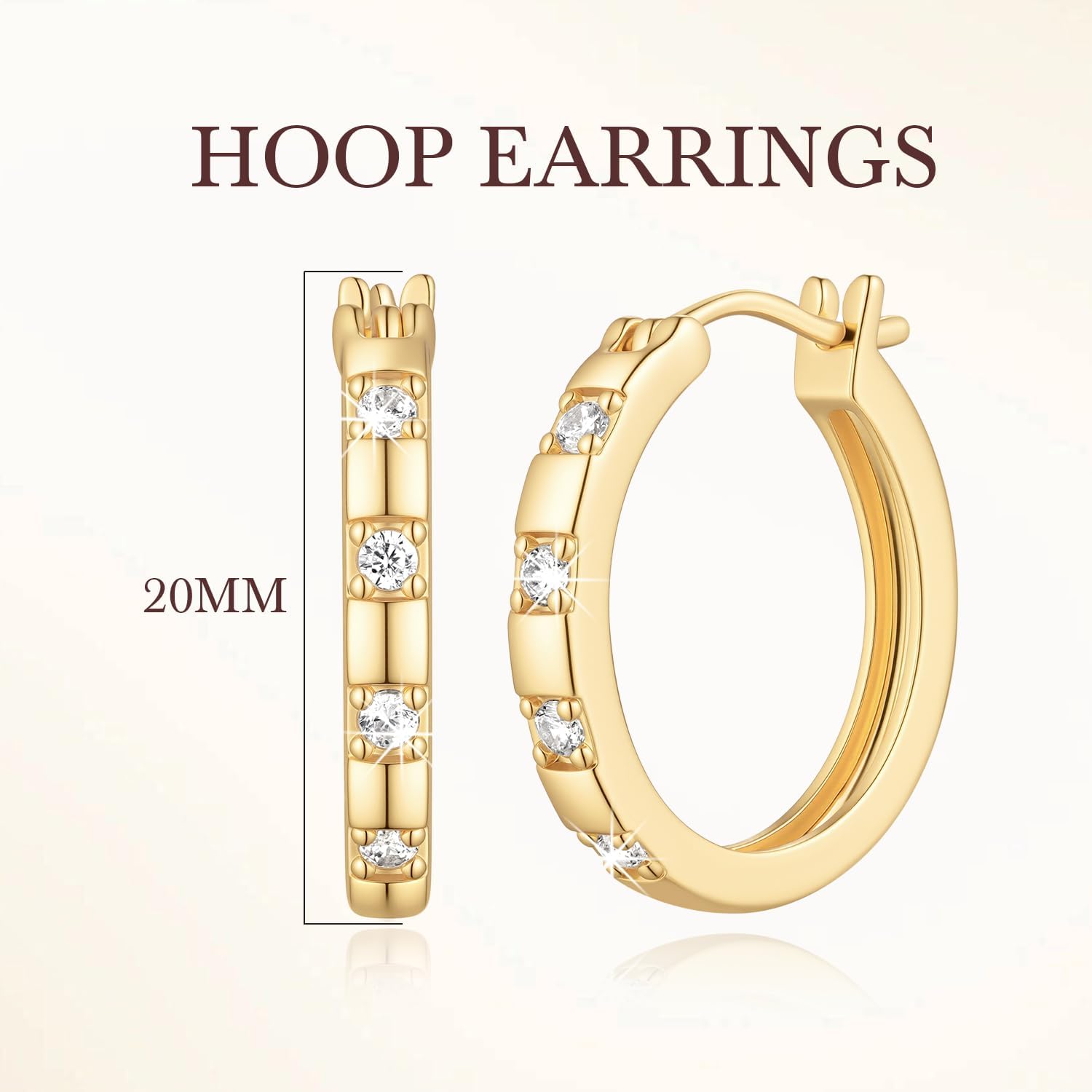 14K Gold Earrings for Women 14K Gold Hoop Earrings for Women CZ Hoop Earring for Womens Hoops Eight Front-Set Zircon Stones Hoops Earring for Womens 20/25mm