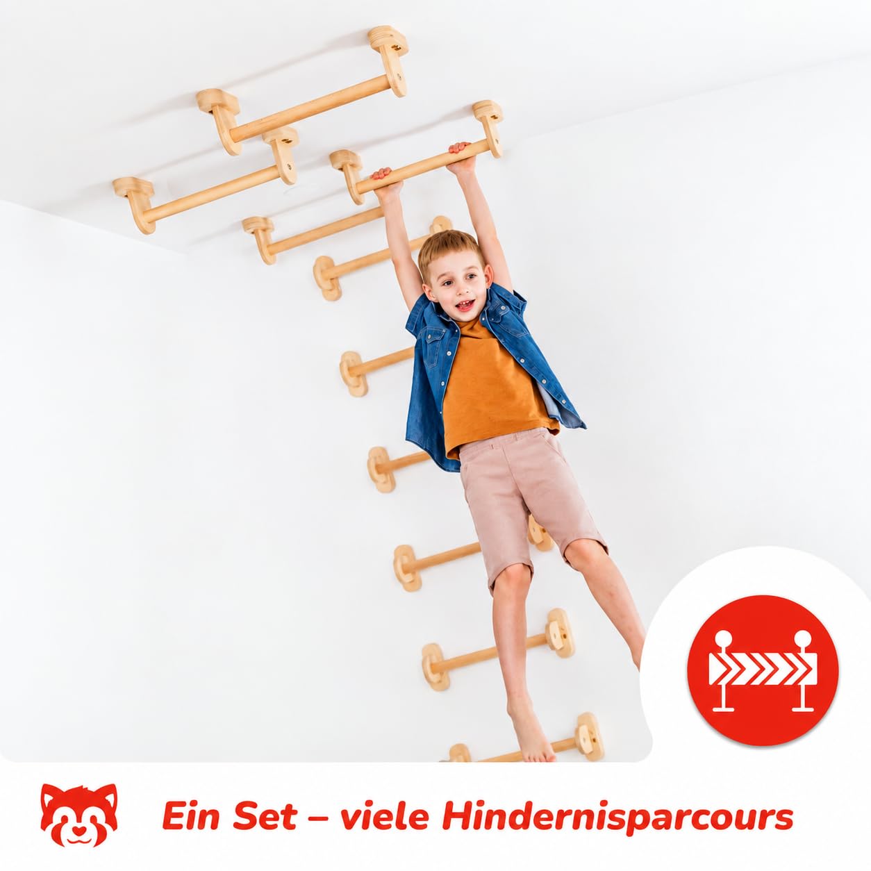 Wood And Hearts Kletterstangen für Kinder, Indoor-Kletterleiter-Sprossen – Holzsprossen für aktives Spielen (Kurze Kletterstangen)