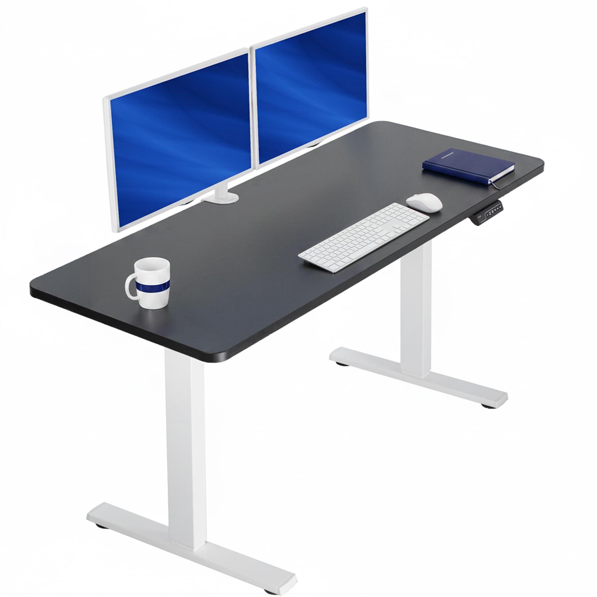 VIVO Electric 60 x 24 in Standing Desk, Memory Height Adjustment, 1B Series, Holds 220 lbs, One-Piece Black Top, White Frame, DESK-KIT-1W6B